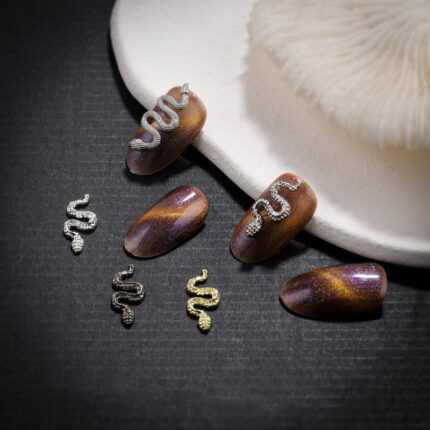 Snake 3D Nail Charms 10pcs Retro Alloy Snake Wave Metal Nail Jewelry Accessories