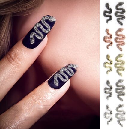 Snake 3D Nail Charms 10pcs Retro Alloy Snake Wave Metal Nail Jewelry Accessories