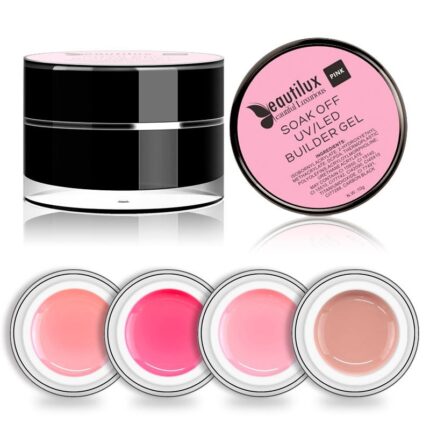 12-Piece Set of Clear Pink and Camouflage UV LED Hard Building Gel for Self-Leveling Nails with Soak-Off Capability