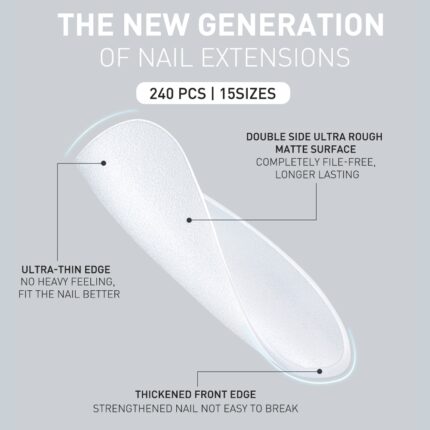 240pcs Ultra Matte Capsule Nails: Almond Square, Coffin, Squoval Shapes in a Press-On Gel Box.