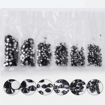 Black Nail Rhinestones Flatback Glass Mixed Size - Manicure Accessories