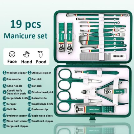 19-Piece Stainless Steel Nail Cutter Set with Folding Bag
