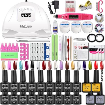 Nail Kit with UV LED Lamp, Gel Polish, Manicure Tools, and Electric Nail Drill