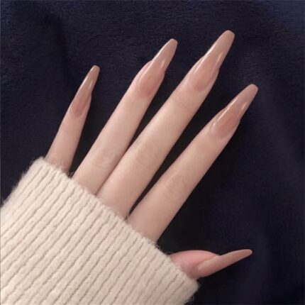 New Milky White Pink Gradient Long Ballet Acrylic Fake Nails - 24PCS/Box