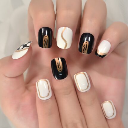 Special Design Press-On Nails - Medium Short Square Glossy Fingernails (24pcs/Set)