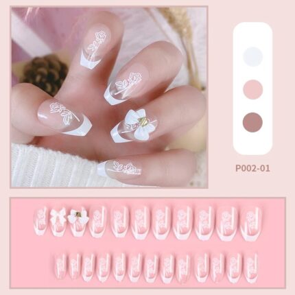 24PCS Design Press On False Nails Kit Coffin Art Tips
