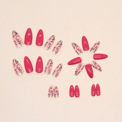 24pcs Long Almond Press-On False Nails - Colorful Wavy Flowers