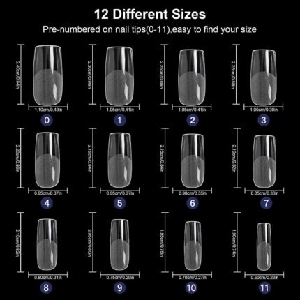600 PCS Soft Clear Square Press-On Nails (12 Sizes)
