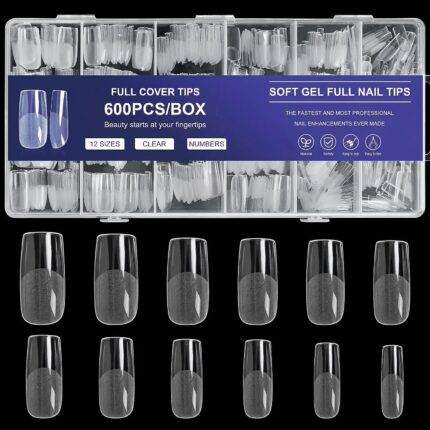 600 PCS Soft Clear Square Press-On Nails (12 Sizes)