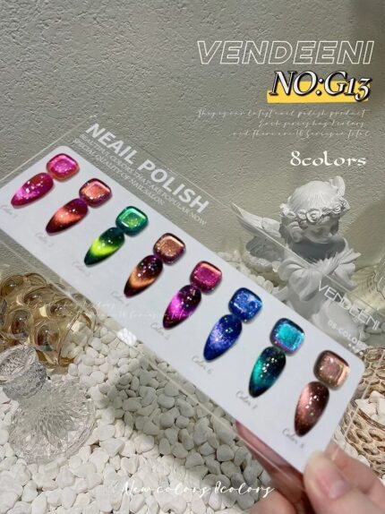 8 Colors Cat Eye Nail Gel Polish with Broken Diamond Glitter