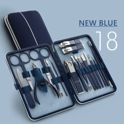 Blue Manicure Tools Set - Stainless Steel Nail Clipper Kit