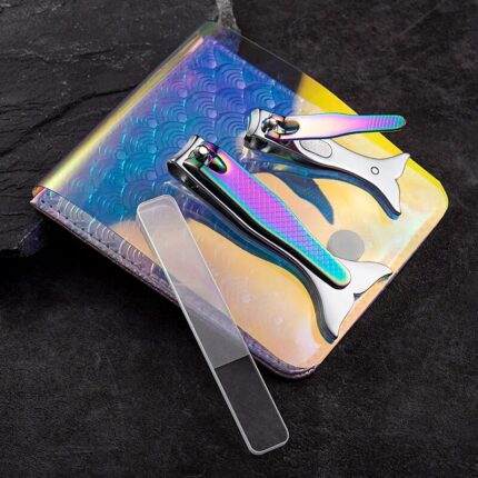 Gradient Stainless Steel Nail Clippers & Glass Nail File Set - 3Pcs