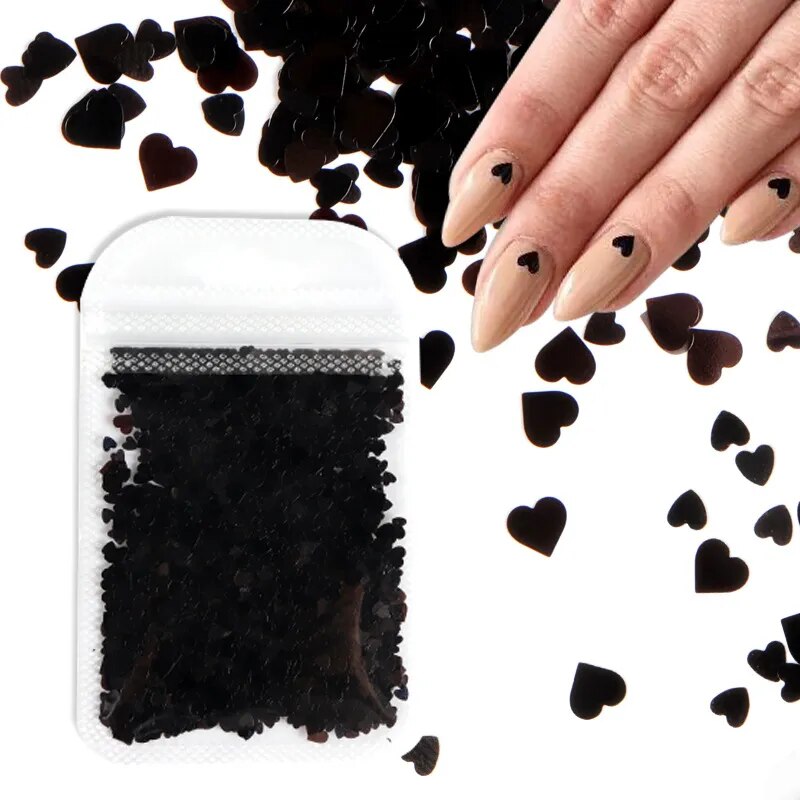 Shiny-Red-Black-Nail-Art-Sequins-Love-Heart-Shape-Flake-Slice-Decoration-Accessories-Mixed-Size-Nails Shiny Red Black Love Heart Nail Art Sequins Mixed Size Paillette