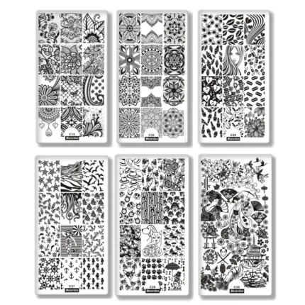 6Pcs Nail Art Stamping Template with 1Pc Stamper Scraper Set